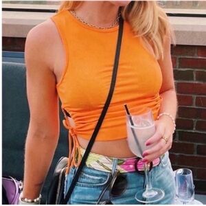 Princess Polly Samara cut-out Orange ribbed ruched cropped top size 4